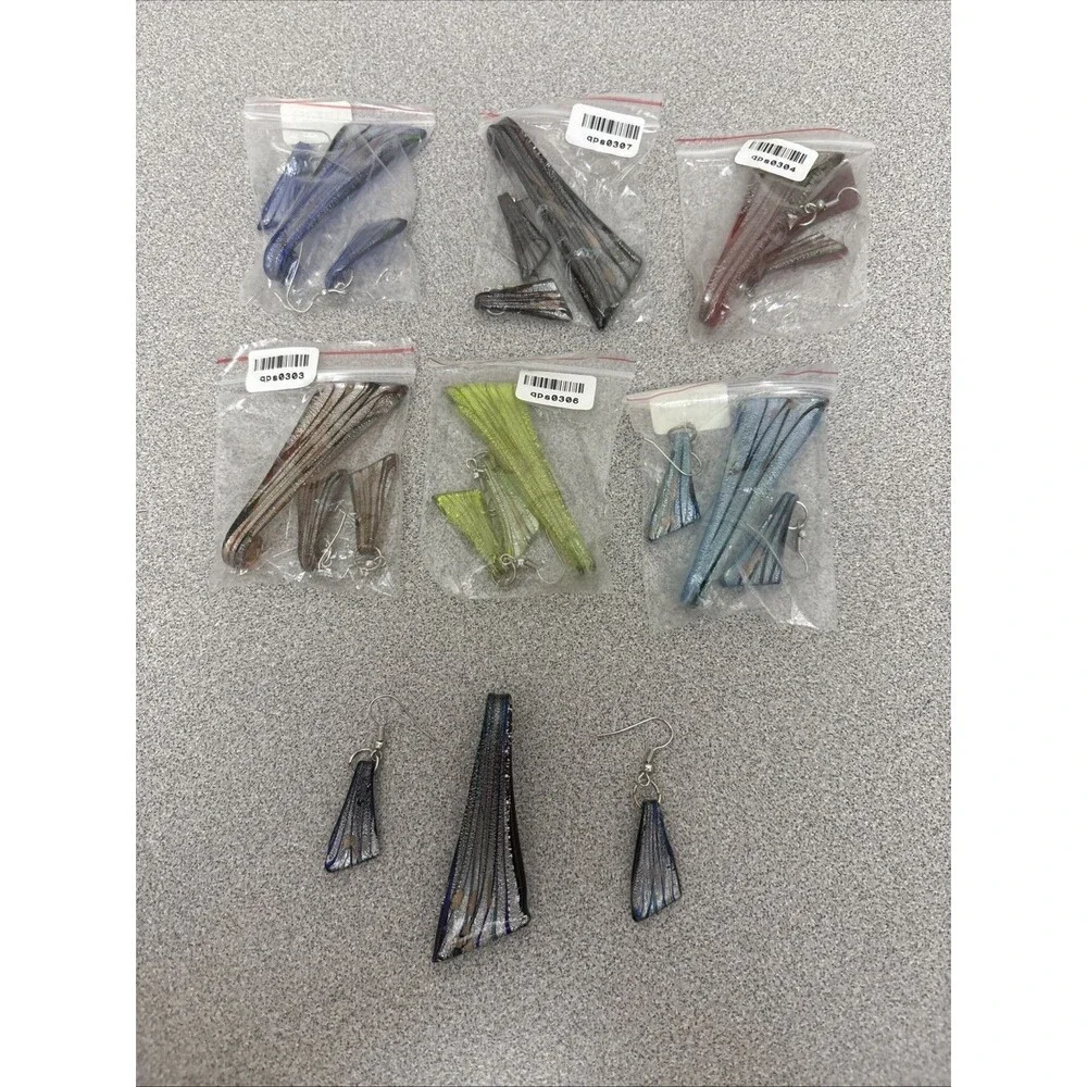 Iridescent Glitter Dichroic Lot Of 7 Pendant & Earrings Sets For Jewelry Making